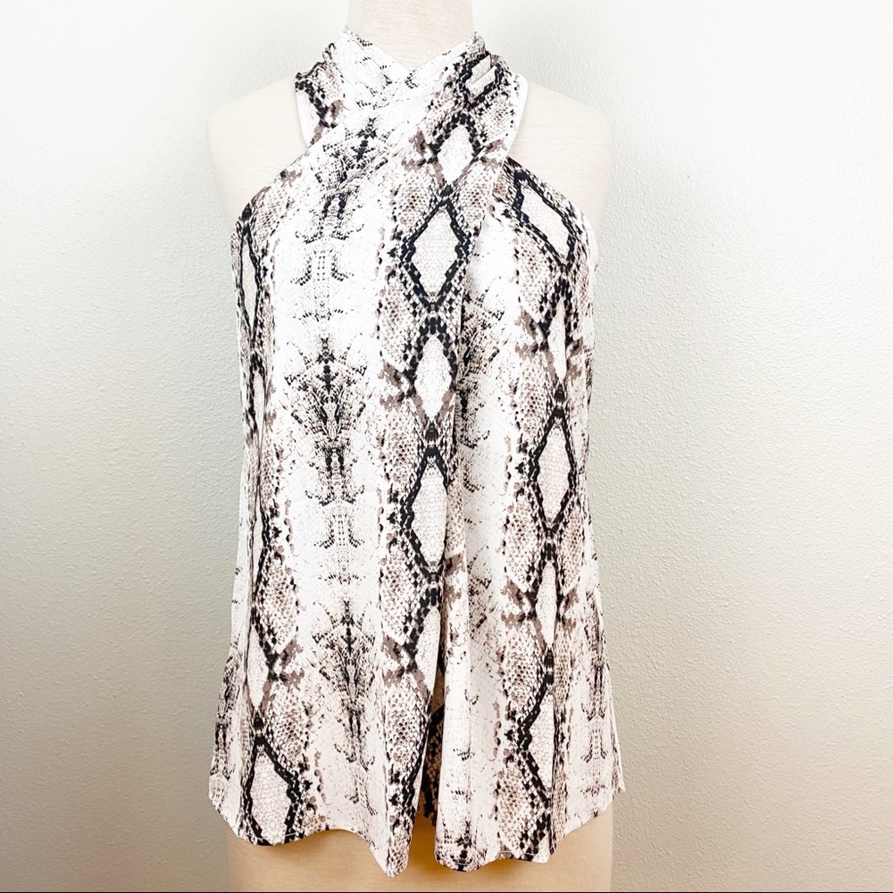 Milan Kiss Snakeskin Sleeveless Top High Neck Sz L